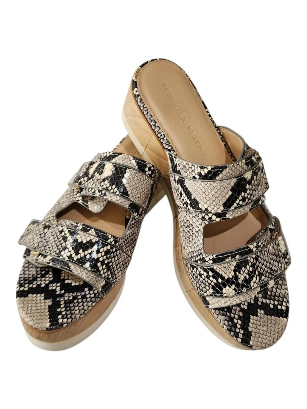 Veronica Beard Snakeskin Platform Slide Sandals Black Cream Flatform Size 10M